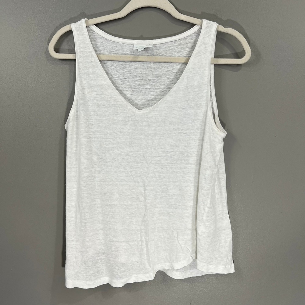J. Jill Tank Top Womens Medium White Great Love Linen V-Neck Sleeveless